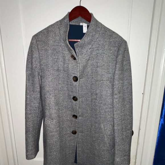 State & Liberty Open Button Overcoat - Grey Herringbone - Picture 1 of 4